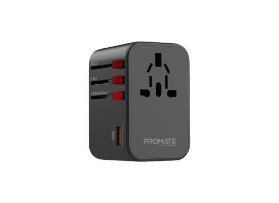 Promate TripMate-GaN65 Travel Adapter with GaN Charge, AC Socket, Dual 65W USB-C PD and 30W QC 3.0 Ports